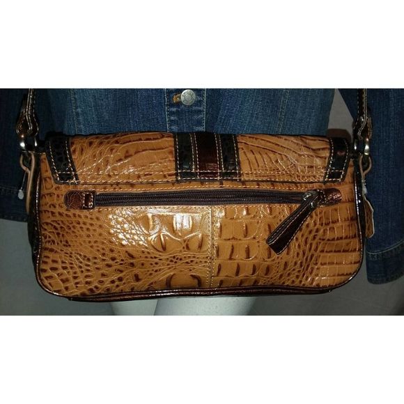 M.C. Marc Chantal Purse 2Tone Brown CROCO Leather Western Crossbody Shoulder Bag - Picture 5 of 9